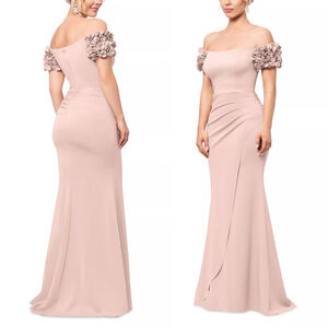 NWT AQUA Embellished Sleeve Gown Maxi Dress Ruffle Crepe Dusty Pink - Size 2